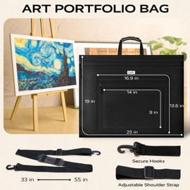 JusArt Art Portfolio Bag, 18x24 Foldable Light Weight Portfolio Folder Case with Adjustable Shoulder Strap, Leather Corners, Waterproof Art Bag for Artists and Students for Artwork, Poster, Sketching