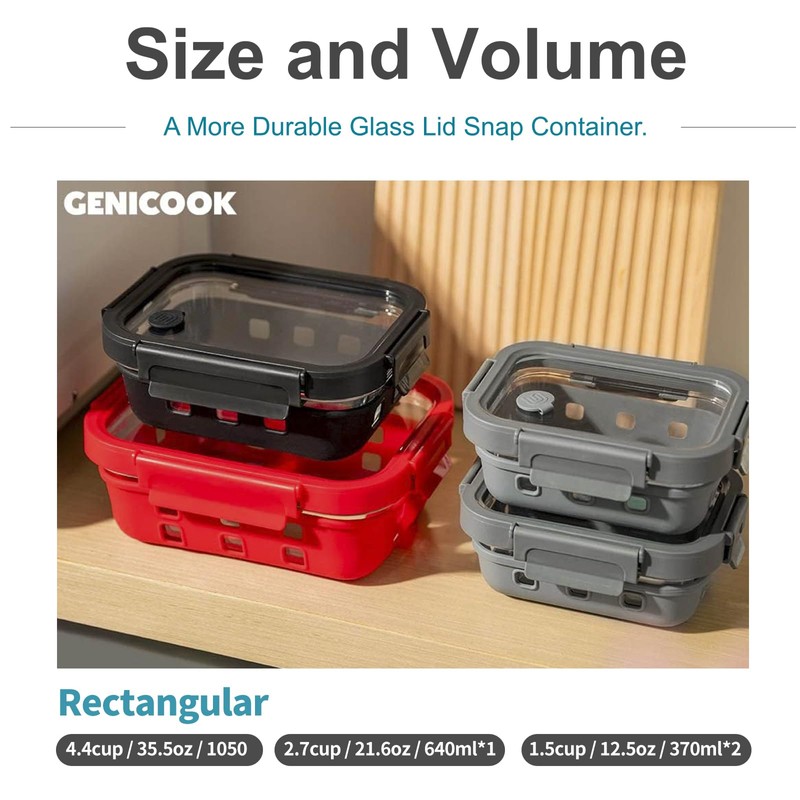GENICOOK Borosilicate Glass Meal and Food Storage Containers with Silicone