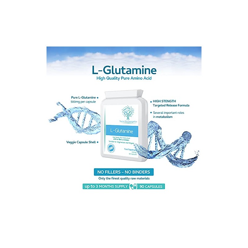 L-Glutamine 500mg 90 Capsules - Pure Amino Acid with no
