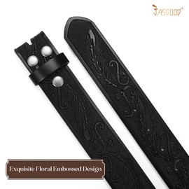 JASGOOD Western Leather Belt Strap for Men without Buckle Engraved Embossed Cowboy Leather Belt Strap 1.5 inch Wide