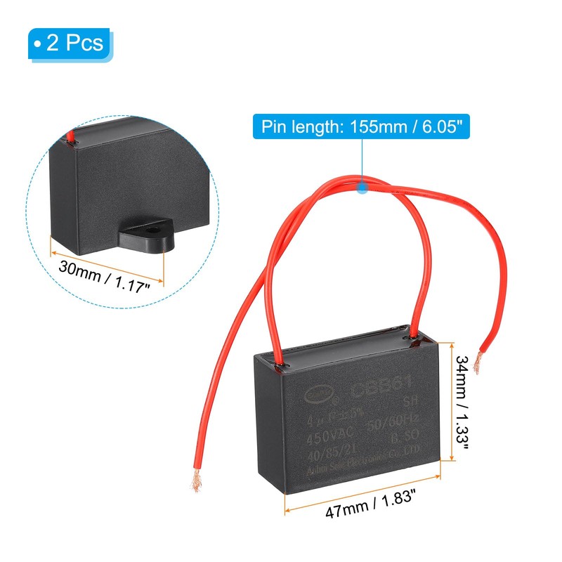 PATIKIL 4uF 450 V CBB61 Capacitor, 2Pcs Ceiling Fan Capacitor