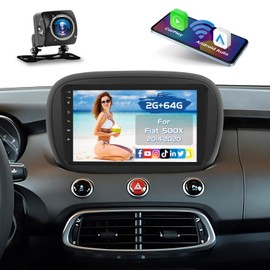 Inefala 2G 64G Radio for Fiat 500X 500 2014-2020 Car Stereo Android 15 9'' Touch Screen CarPlay Android Auto, AHD Backup Camera, Bluetooth, GPS, WiFi, DSP
