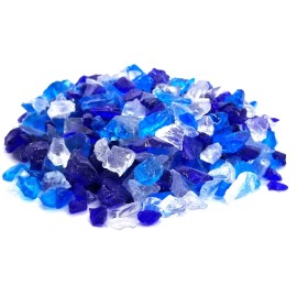 One Stop Outdoor Cobalt Blue Clear 1/2" - 1" Premium Large Fire Glass for Fireplace and Fire Pit - 10lbs