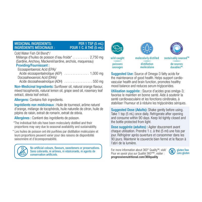 Progressive OmegEssential Liquid Fish Oil Supplement - 1,000 mg EPA