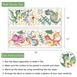 Yovkky Baby Dragon Wall Decals Stickers, Watercolor Castle Pine Tree Cloud Moon Stars Neutral Toddler Nursery Decor, Dragon Eggs Home Decorations Kids Girls Boys Bedroom Playroom Art