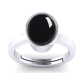 DINJEWEL 9.25 Ratti / 8.32 Carat Black Onyx Stone Ashtdhatu Adjustable Ring Original and Certified Natural Sulemani Kaala hakik Gemstone Ashta dhatu Available, Silver Plated, Agate
