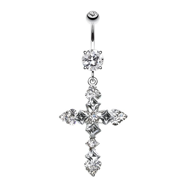 Pierced Owl 14GA Stainless Steel CZ Crystal Cross My Heart