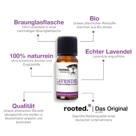 rooted.® | Das Original | 10ml Bio-Lavendelöl | zertifizierte Naturkosmetik | Lavandula angustifolia | 100% naturreines ätherisches Öl für Naturkosmetik, Aromatherapie, Duftkerzen und -Seifen