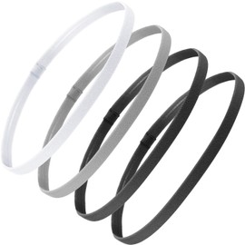 4 Pieces Thick Non-Slip Elastic Sport Headbands Hair Headbands for Women and Men (Black, Gray, White)