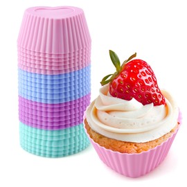Paquete de 24 tazas de silicona para hornear en forma de corazón, reutilizables, antiadherentes, de grado alimenticio, sin BPA, multicolores, mini moldes para tartas