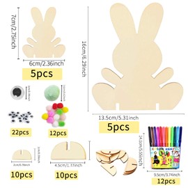 Pack of 10 DIY Easter Bunny Decoration, Wooden Rabbits for Painting, Easter Bunny Children's Craft Sets, Wooden Pendant Easter Decoration with Colourful Mini Googly Eyes and Watercolour Pencils,