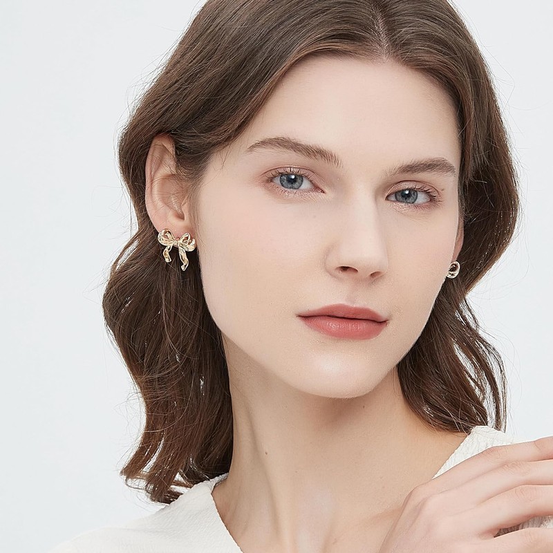BestoU Aretes para Mujer 2 Pares de Aretes Dorados Acero