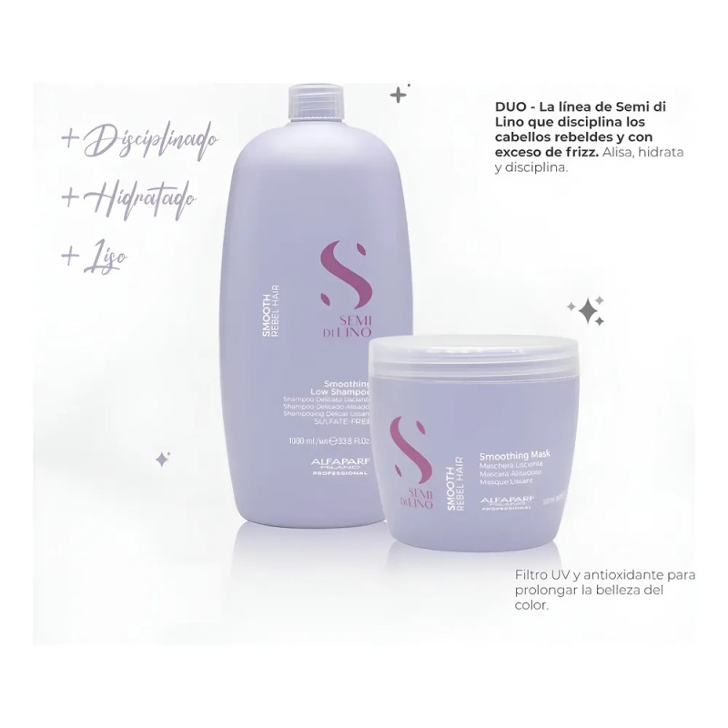 Shampoo + Mascarilla Alisadora Smooth Rebel Hair Alfaparf