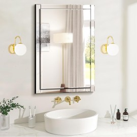 Pregaspor 24x32 Inch Rectangle Bathroom Vanity Mirror for Wall, Modern Frameless Wall Mirrors with Beveled Edge, Silver Bathroom Mirrors for Over Sink