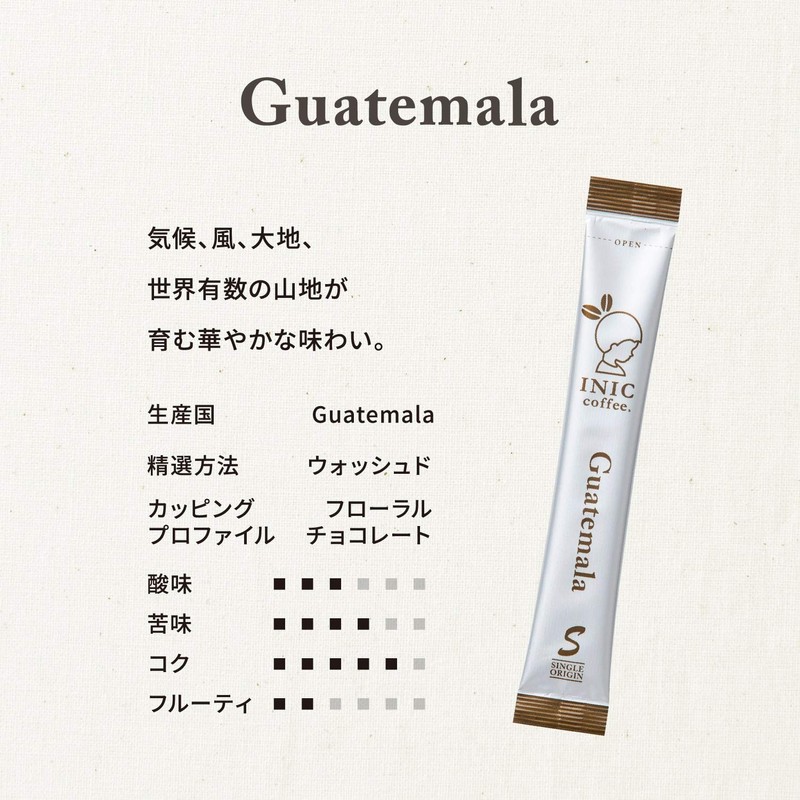 INIC Coffee Beans Aroma Guatemala Sticks, 30 Sticks (Single Origin