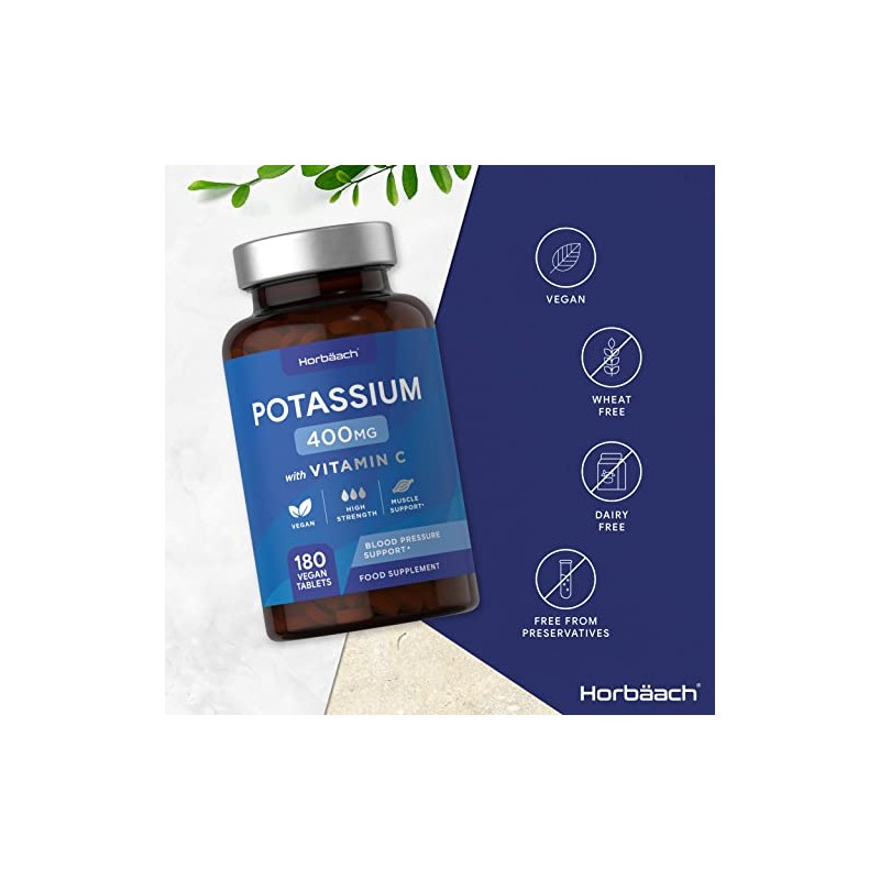 Potassium Supplement 400mg with Vitamin C | 180 Vegan Tablets