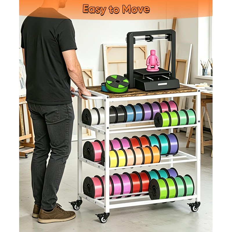 3D Printer Stand with Filament Storage Rack, 3-Tier Rolling Spool
