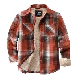 Puhope Womens Sherpa Fleece Lined Flannel Jacket Button Down Plaid Lightweight Flannel Shirt Jacket Women Orange XX-Large