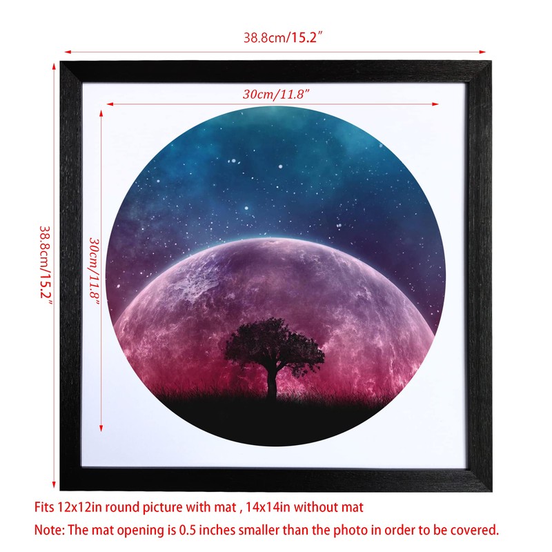 EVQUIT Square 14x14 Gallery Wall Picture frame with 12x12 Round