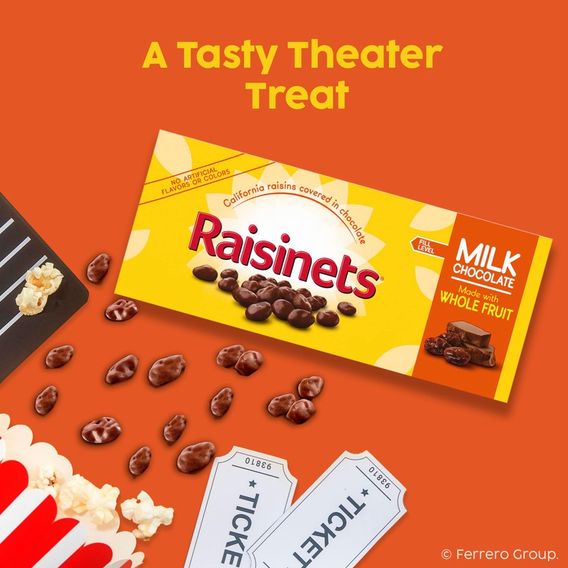 Raisinets, Milk Chocolate Covered California Raisins, Movie Theater Candy Box,