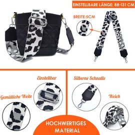 Adjustable Shoulder Strap Bag Strap Wide 5 cm, Bag Straps for Changing, Multicoloured Wide Bag Strap, Shoulder Strap for Men and Women, Girls DIY Accessories for Bag (Leopard Black), Leopard Black,