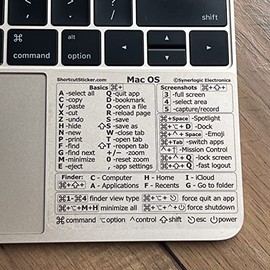 Synerlogic (Universal) Mac OS Reference Keyboard Shortcut Sticker, No-Residue Transparent Vinyl - for Any MacBook Air/Pro/iMac/Mini (Clear)