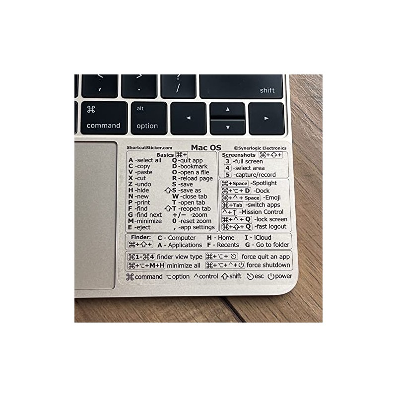 Synerlogic (Universal) Mac OS Reference Keyboard Shortcut Sticker, No-Residue Transparent