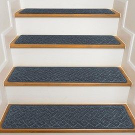 Stair Treads for Wooden Steps Indoor, 15 Pack 8" X 30" Non Slip Carpet Stair Treads with Reusable Adhesive for Kids Elders and Dogs, Surface Polyester TPR Backing Stair Rugs