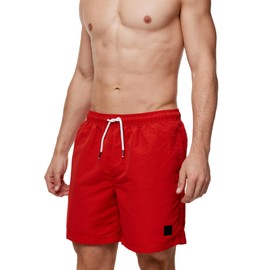 Indicode Men's Ferguson Swimming Trunks with 3 Pockets and Drawstring, Swimming Shorts for Men, Goji Berry