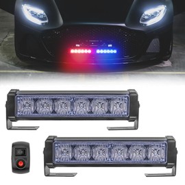 Biqing 2 in 1 Emergency Strobe Lights for Vehicle 12V,6.5 Inch 18W Surface Mount Emergency Warning Hazard Flashing Strobe Light Bar 9 Modes Warning Grille Police Light with Switch (Blue Red