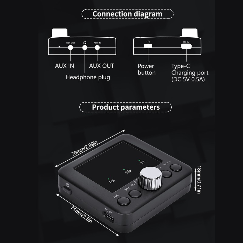 RT05 BT5.2 Audio Receiver Transmitter 2-in-1 Wireless 3.5mm Audio Adapter