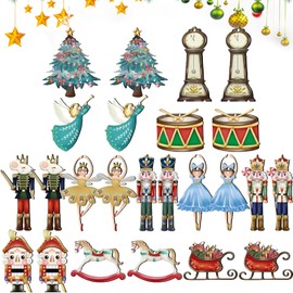 PLUSHCEWT 24 pcs Christmas Tree Decorations Wood Hanging Pendant Vintage Hanging Ornament Victorian Style Christmas Nutcracker for Windows Christmas Tree DIY Crafts