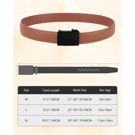 Kajeer Boy Belts Ratchet,Durable PU Leather Belt Click Ratchet Closure Adjustable Kid Youth Belt for School Uniform Casual