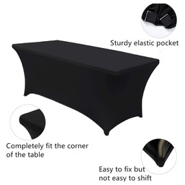 JIAHU Spandex Stretch Table Cover Cloth 5ft Foot Rectangular Fit Wedding Black 1Pc