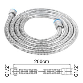 Shower Hose 2 m - Shower Hose Kink Protection Stainless Steel Shower Hose Leak-Proof with Twist Protection 1/2 Inch Connection Chrome Surface with 2 Washers (Silver)