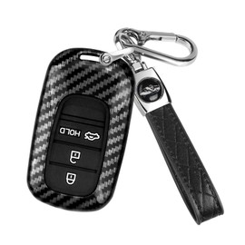 QBUC for Honda Civic Key Fob Cover, Key Case with Keychain for Honda 2023 2024 2025 Accord CR-V HR-V V Pilot SI EX EX-L Touring Carbon Fiber Key Fob Case Protector Type R (Black, 4 buttons)