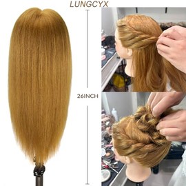 Mannequin Head with 80% Real Human Hair 26Inch Long Hair Hairdresser Practice Training Head,Manikin Cosmetology Makeup Manican Hairdressing Doll Head for Display Braiding Styling