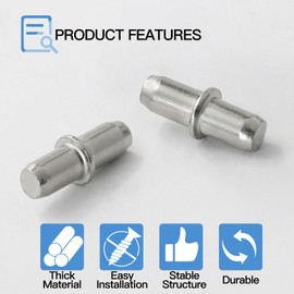 Jamiikury 24pcs 5mm Shelf Support Pegs, Metal Shelf Pegs, Silver Bookshelf Pegs Nickel Plated Shelf Pins Holders for Bookshelf Shelves Cabinet Closet