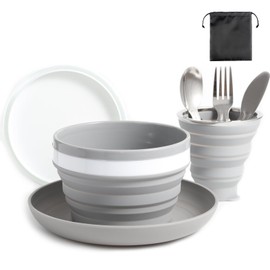 Lafuntar Camping Plate Bowl Cup Cutlery Set for 1, Folding Portable Camping Plates and Bowls Set, Camping Crockery Sets for Camping, Travel & Outdoor.