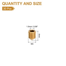 uxcell 30Pcs Set Screws M3x4mm Brass Cone Point Hex Socket Grub Screws for Machinery, Home Repairs, and Fixtures Gold Tone