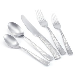 Kelenfer Hand Forged Stainless Steel Flatware Set Silverware Set Cutlery Set Matte Finished Hammered 5 Pieces Service for 1