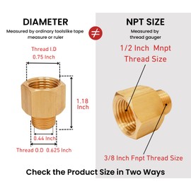 T TANYA HARDWARE Brass Fitting Reducer Adapter, 1/2 Inch NPT Female to 3/8 Inch NPT Male, Male to Female Pipe Adapter, Inch NPT Brass Pipe Extension Fittings, Pack of 2
