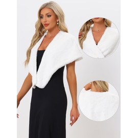 Allegra K Faux Fur Shawl Shrug for Women's Bridal Stoles Evening Party Winter Wedding Wrap Medium White