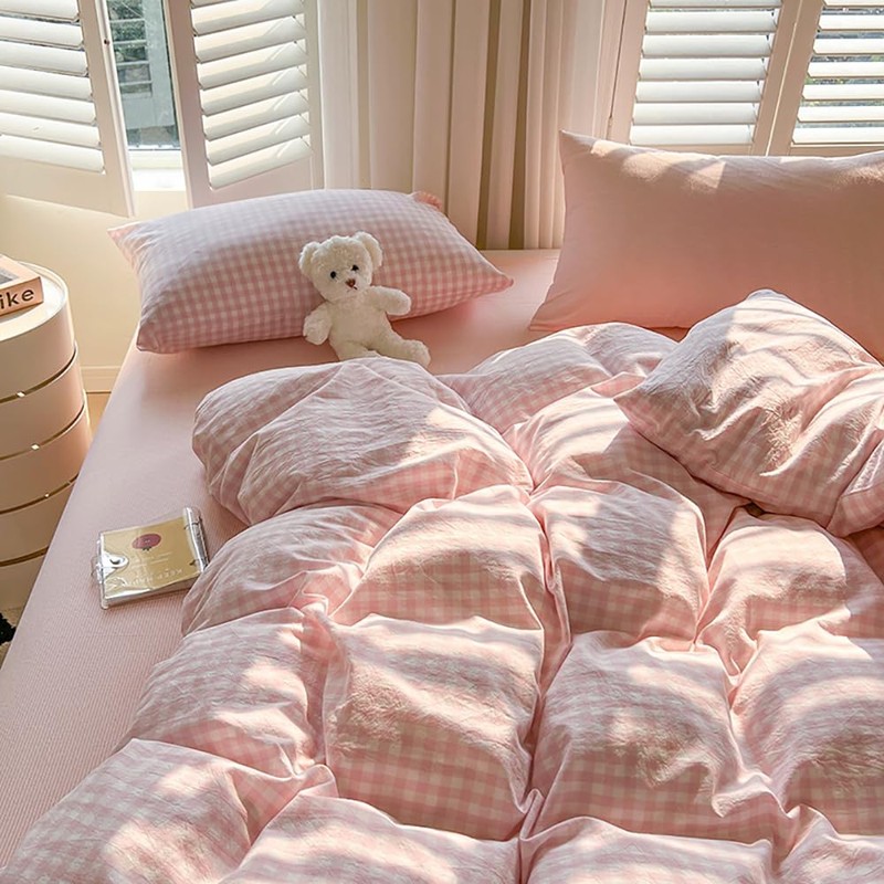 Covebett Pink Gingham Duvet Cover Single Pink White Gingham Plaid