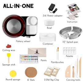 Pottery Wheel for Kids and Beginners - Complete Pottery Set with 6" Turntable with Two-Way Rotation, 2.2lb Clay, Art Supplies Sculpting Tools, Craft Gifts for Teens Kids Adults (Red)