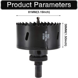 HOHXEN 81mm HSS Hole Saw, High Speed M42 Bi-Metal Wood Hole Dill Bit with Heavy Duty Arbor, Round Drill Cutter for Fiberboard, Wood, Plastic, Drywall, Thin Metal, Plasterboard, Copper - Black