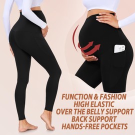 4 Pack Women’s Maternity Leggings with Pockets Over The Belly Butt Lift - Soft Workout Pregnancy Yoga Pants