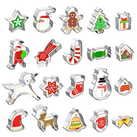 GWHOLE 20 Pcs Christmas Winter Theme Cookie Cutter Set, Metal Holiday Cookie Cutters with Snowflake, Snowman, Christmas Tree, Candy Cane, Snowflake, Gingerbread Shape Cutters for Kids