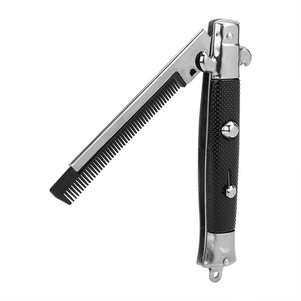 Spring Knife Comb, Metal Spring Jump Brush Pocket Oil Hair Comb Folding Knife Search Automatic Push Button Brush Multi-Purpose Folding Comb