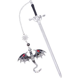 Berirexrion Fourth Wing Dragon Bookmark - Fantasy Sward Book Marks Vintage Tassel Metal Pendant Antique Silver Gray Inspirational Bookmarks Reading School Office Supplies Gift Men Boy Bookworm Reader